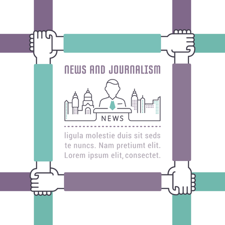 Flat line illustration of news and journalism. Concept for web banners and printed materials.のイラスト素材