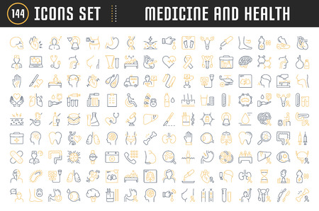Set vector line icons, sign and symbols in flat design medicine and health with elements for mobile concepts and web apps. Collection modern infographic logo and pictogram.のイラスト素材