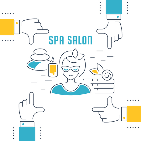 Line illustration of spa salon. Concept for web banners and printed materials. Template for website banner and landing page.のイラスト素材