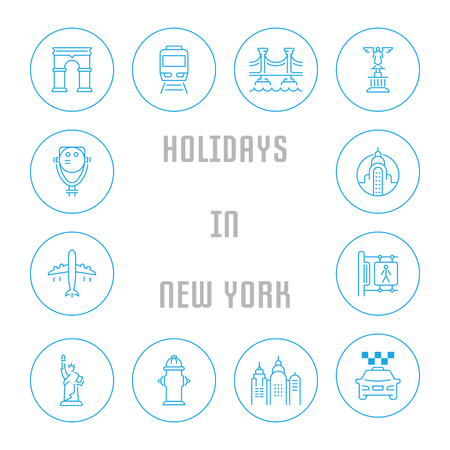 Line illustration of holidays in new york. Concept for web banners and printed materials. Template for website banner and landing page.のイラスト素材