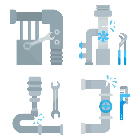 Set of vector illustrations of plumbing services for web pages.のイラスト素材