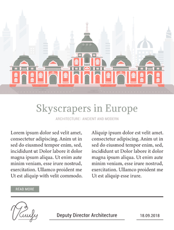 Illustration of skyscrapers in Europe. Vector illustration for web pages, banners, posters and postcards.のイラスト素材