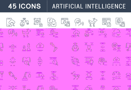 Set of vector line icons, sign and symbols of artificial intelligence for modern concepts, web and apps. Collection of infographics elements, logos and pictograms.のイラスト素材