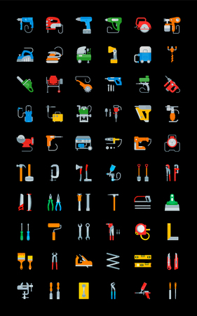 Set of vector flat icons, sign and symbols of hand and electric tools for modern concepts, web and apps. Collection of elements, logos and pictograms.のイラスト素材