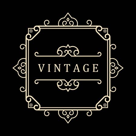 Template for luxury logos, monograms, and labels. Frame with borders for a restaurant, royalty, boutique, hotel, heraldic, jewelry, fashion, and other vector illustration.のイラスト素材