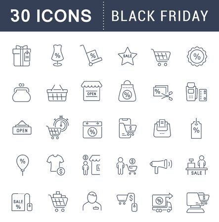 Set of vector line icons of black friday for modern concepts, web and apps.のイラスト素材