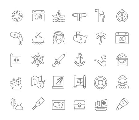 Set of vector line icons of columbus day for modern concepts, web and apps.のイラスト素材