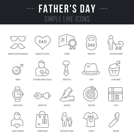 Collection linear icons of father's day with names.のイラスト素材