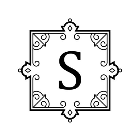 Template for luxury logos, monograms, and labels. Frame with borders for a restaurant, royalty, boutique, hotel, heraldic, jewelry, fashion, and other vector illustration.のイラスト素材