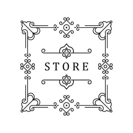 Template for luxury logos, monograms, and labels. Frame with borders for a restaurant, royalty, boutique, hotel, heraldic, jewelry, fashion, and other vector illustration.のイラスト素材