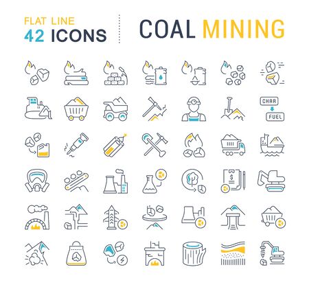 Set of vector line icons of coal mining for modern concepts, web and apps.のイラスト素材