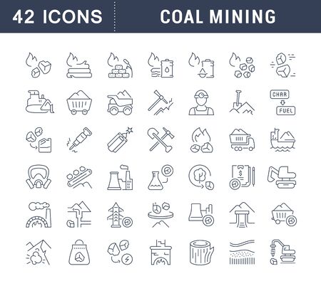 Set of vector line icons of coal mining for modern concepts, web and apps.のイラスト素材
