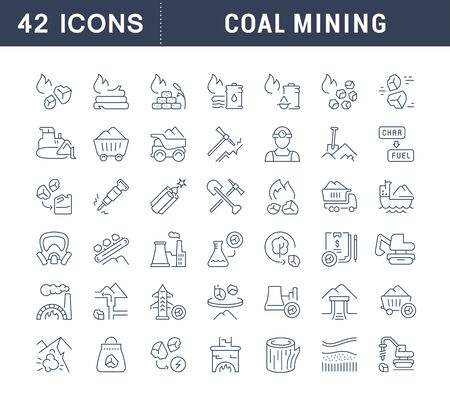 Set of vector line icons of coal mining for modern concepts, web and apps.