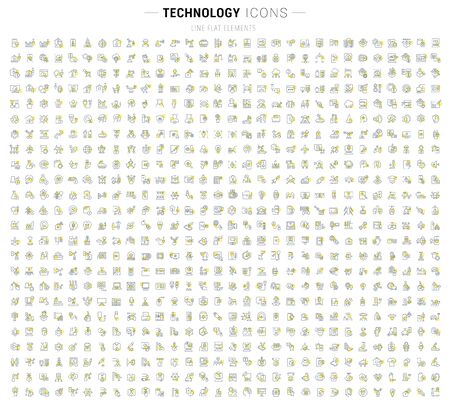 Set of vector line icons and signs with yellow squares of technology for excellent concepts.のイラスト素材