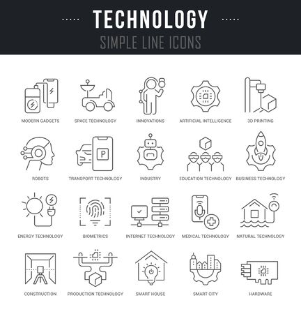 Collection linear icons of technology with names.のイラスト素材