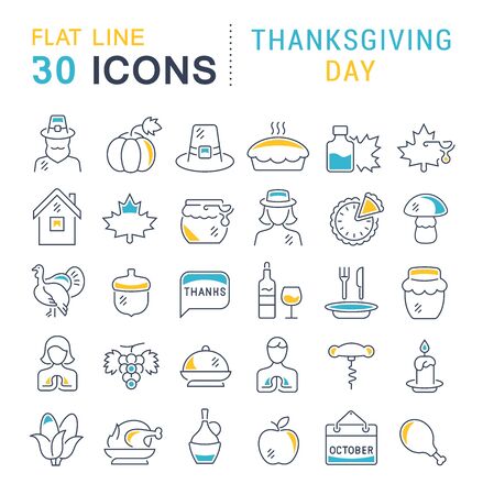 Set of vector line icons of thanksgiving day for modern concepts, web and apps.のイラスト素材