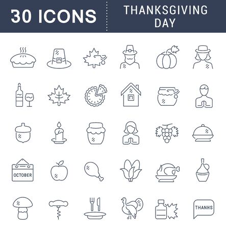Set of vector line icons of thanksgiving day for modern concepts, web and apps.のイラスト素材