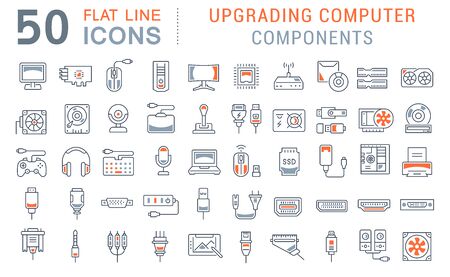 Set of vector line icons of upgrading computer components for modern concepts, web and apps.のイラスト素材