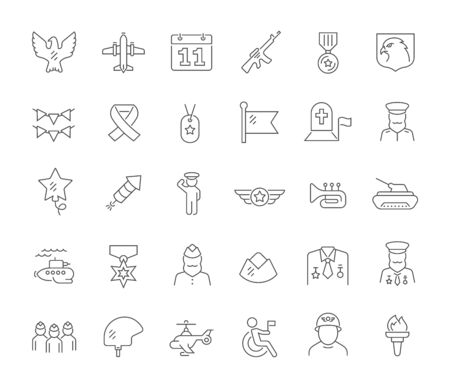 Set of vector line icons of veterans day for modern concepts, web and apps.のイラスト素材