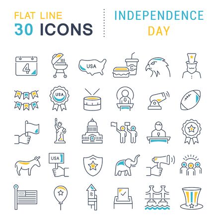 Set of vector line icons of independence day for modern concepts, web and apps.のイラスト素材