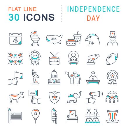 Set of vector line icons of independence day for modern concepts, web and apps.のイラスト素材