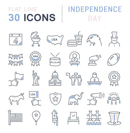 Set of vector line icons of independence day for modern concepts, web and apps.のイラスト素材