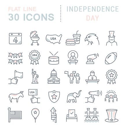 Set of vector line icons of independence day for modern concepts, web and apps.のイラスト素材