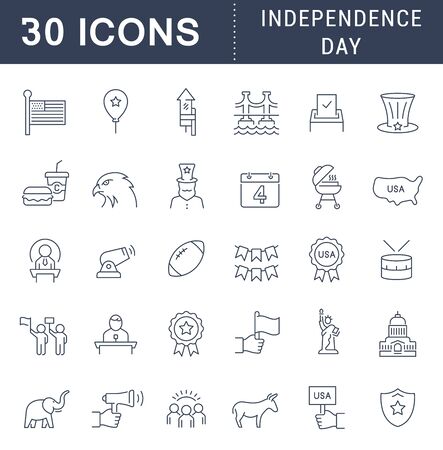 Set of vector line icons of independence day for modern concepts, web and apps.のイラスト素材