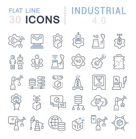 Set of vector line icons of industrial 4.0 for modern concepts, web and apps.のイラスト素材