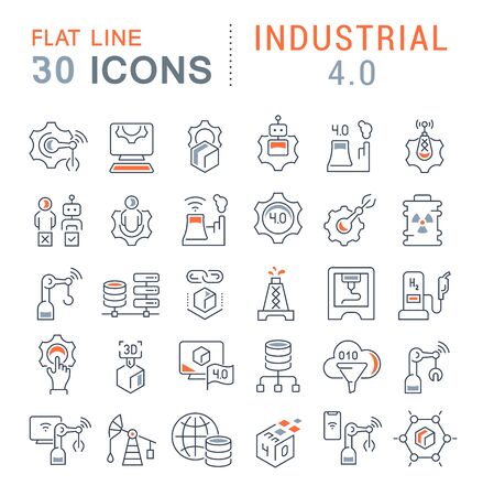Set of vector line icons of industrial 4.0 for modern concepts, web and apps.のイラスト素材