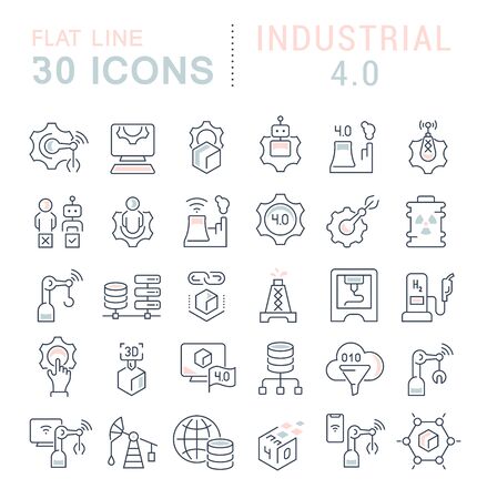 Set of vector line icons of industrial 4.0 for modern concepts, web and apps.のイラスト素材