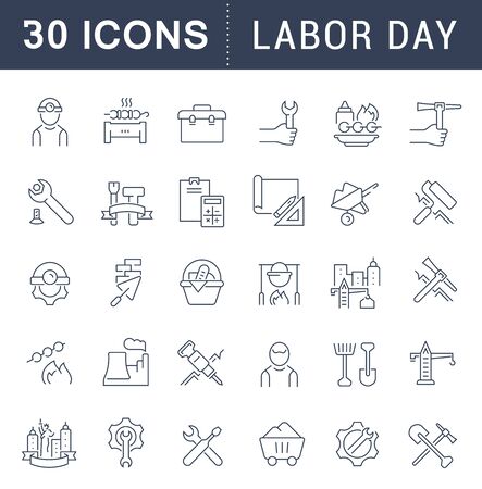 Set of vector line icons of labor day for modern concepts, web and apps.のイラスト素材