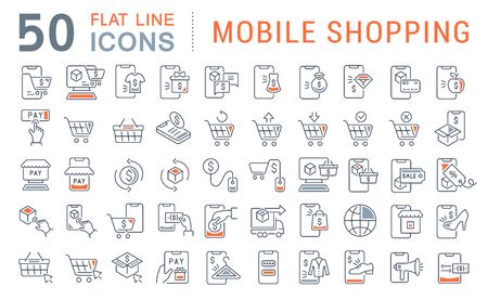 Set of vector line icons of mobile shopping for modern concepts, web and apps.のイラスト素材