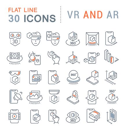 Set of vector line icons of VR and AR for modern concepts, web and apps.のイラスト素材