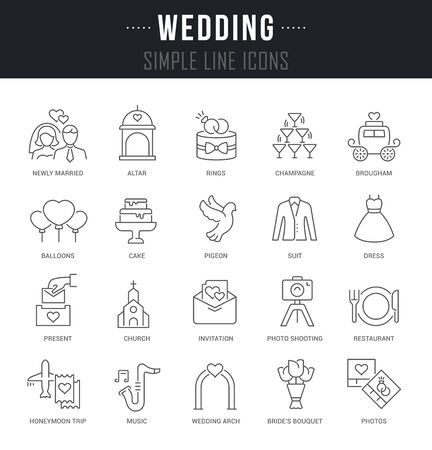 Collection linear icons of wedding with names.のイラスト素材