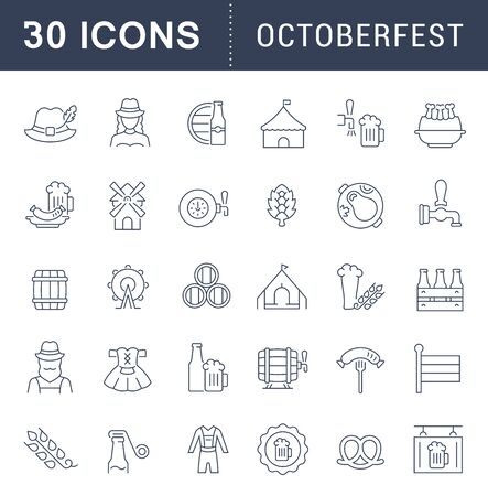 Set of vector line icons of octoberfest for modern concepts, web and apps.のイラスト素材