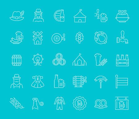 Set of vector line icons of octoberfest for modern concepts, web and apps.のイラスト素材