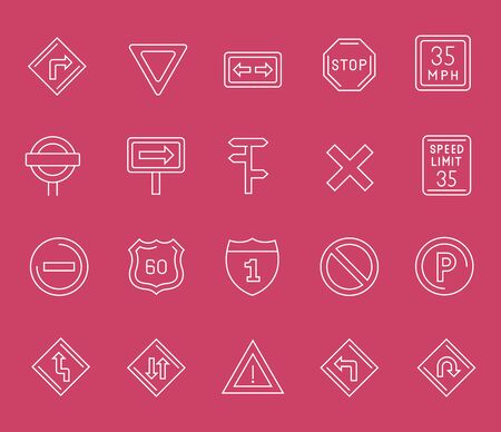 Set of line icons of road sign for modern concepts, web and apps.のイラスト素材