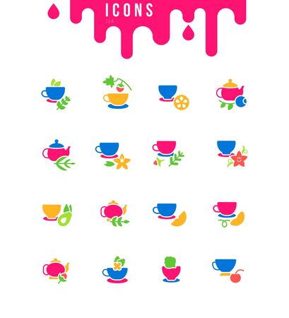 Collection simple icons of tea on a white background. Modern black and white signs for websites, mobile apps, and conceptsのイラスト素材