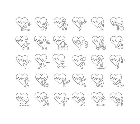 Set vector line thin icons of international day of sport in linear design for mobile concepts and web apps. Collection modern infographic pictogram and signs.のイラスト素材