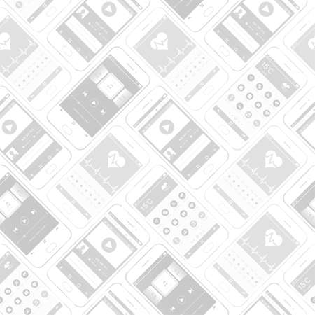 Vector seamless pattern of modern digital background. Black and white backdrop with phones and smartphones.のイラスト素材