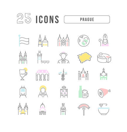Prague. Collection of perfectly thin icons for web design, app, and the most modern projects. The kit of signs for category Education.のイラスト素材