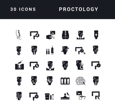 Proctology. Collection of perfectly simple monochrome icons for web design, app, and the most modern projects. Universal pack of classical signs for category Medicine.のイラスト素材