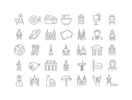 Prague. Collection of perfectly thin icons for web design, app, and the most modern projects. The kit of signs for category Education.のイラスト素材