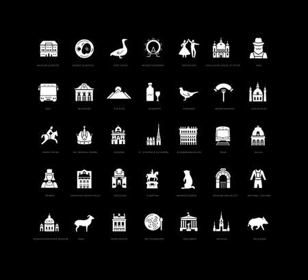 Wien. Collection of perfectly simple monochrome icons for web design, app, and the most modern projects. Universal pack of classical signs for category Countries and Cities.のイラスト素材