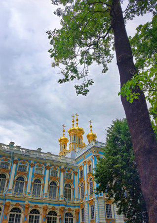The Grand Catherine Palace, the central building of the former imperial residence in Tsarskoye Selo,...