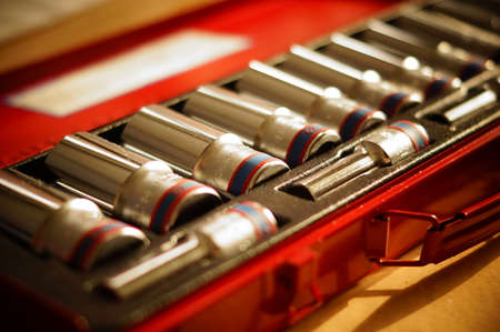 tool in red tool box for car repair. chrome toolの写真素材