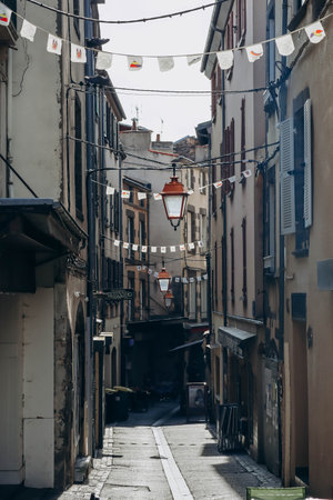 Beautiful lanterns on the streets in the center of Clermont Ferrand, Franceのeditorial素材