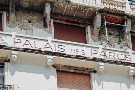 Vichy, France - June 18, 2023: Fragments of the facade "Palais des parcs" in the city center of Vichy, Franceのeditorial素材