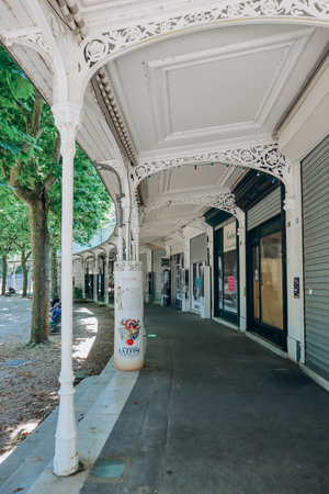 Vichy, France - 18 June 2023: Famous promenades (canopies for walking) at the Parc des Sources of Vichyのeditorial素材